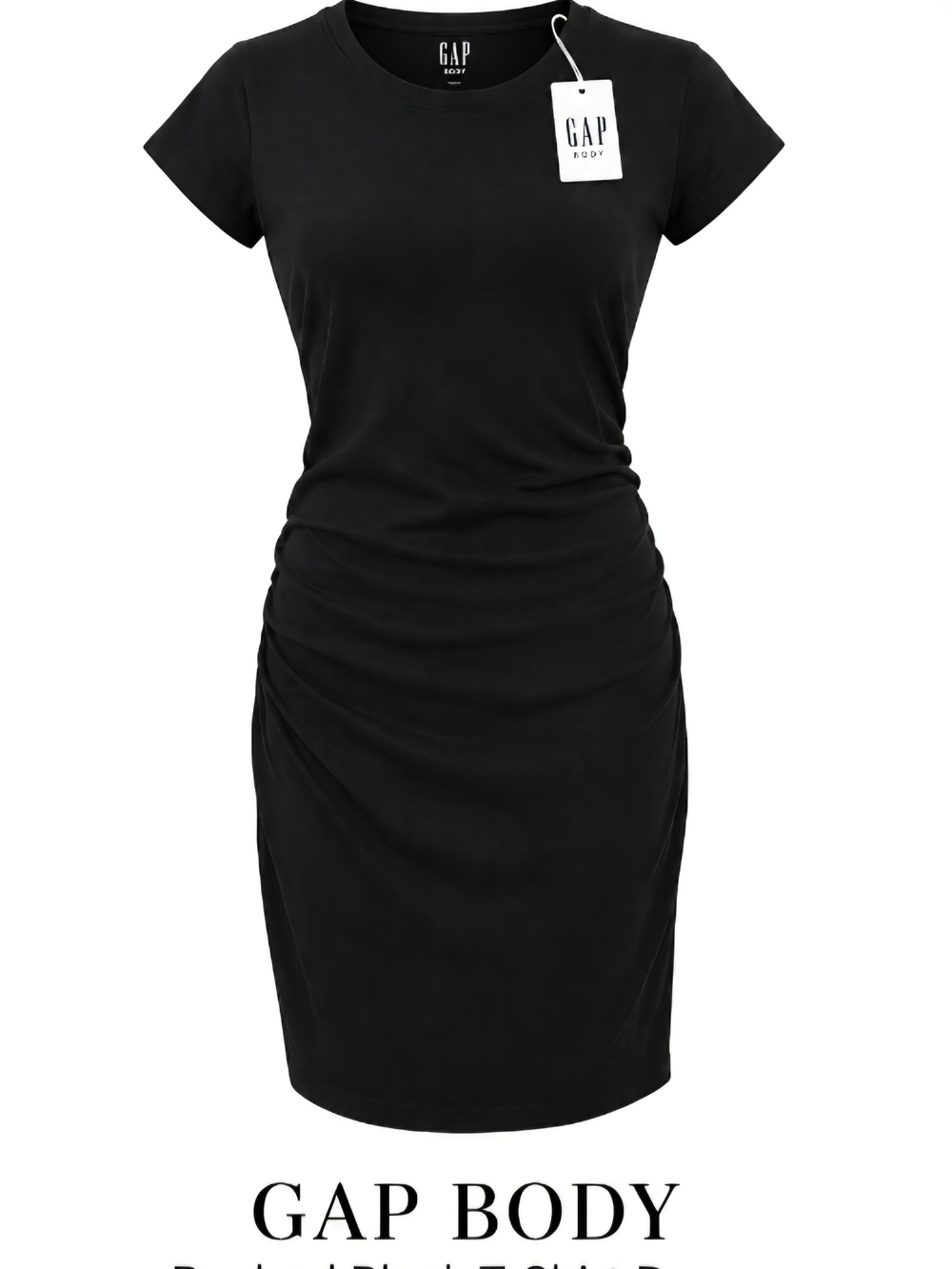 GAP Black Short Sleeve Ruched Bodycon Dress